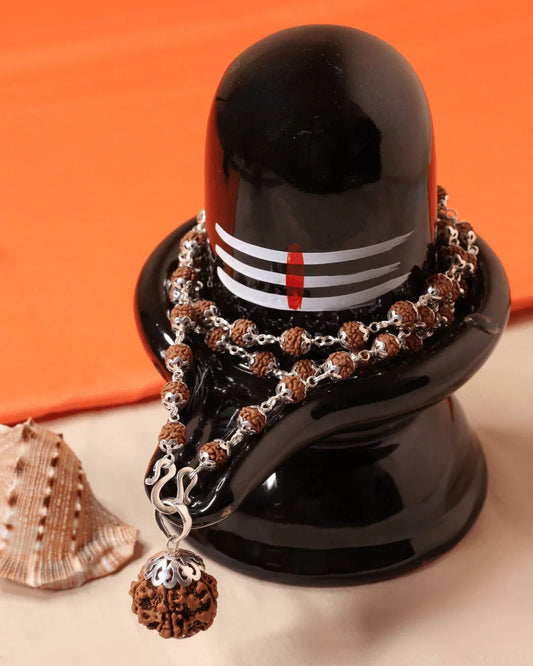 Certified 5 Mukhi Rudraksha Mala with Silver - Plated Accents - Buy Online at My Store