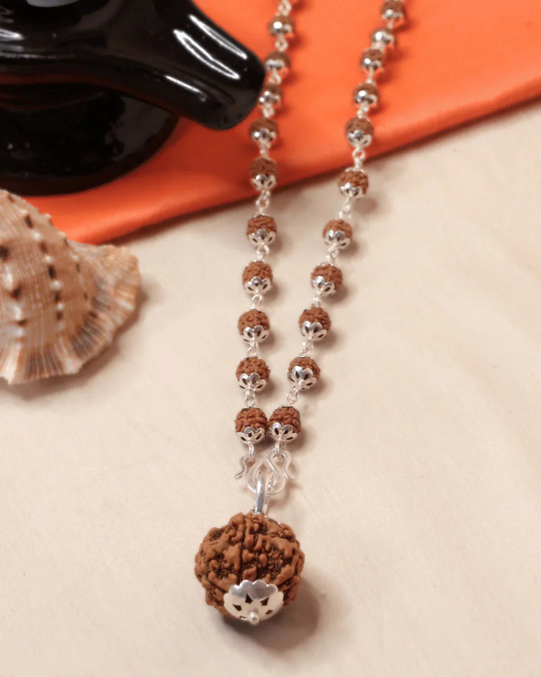 Certified 5 Mukhi Rudraksha Mala with Silver - Plated Accents - Buy Online at My Store