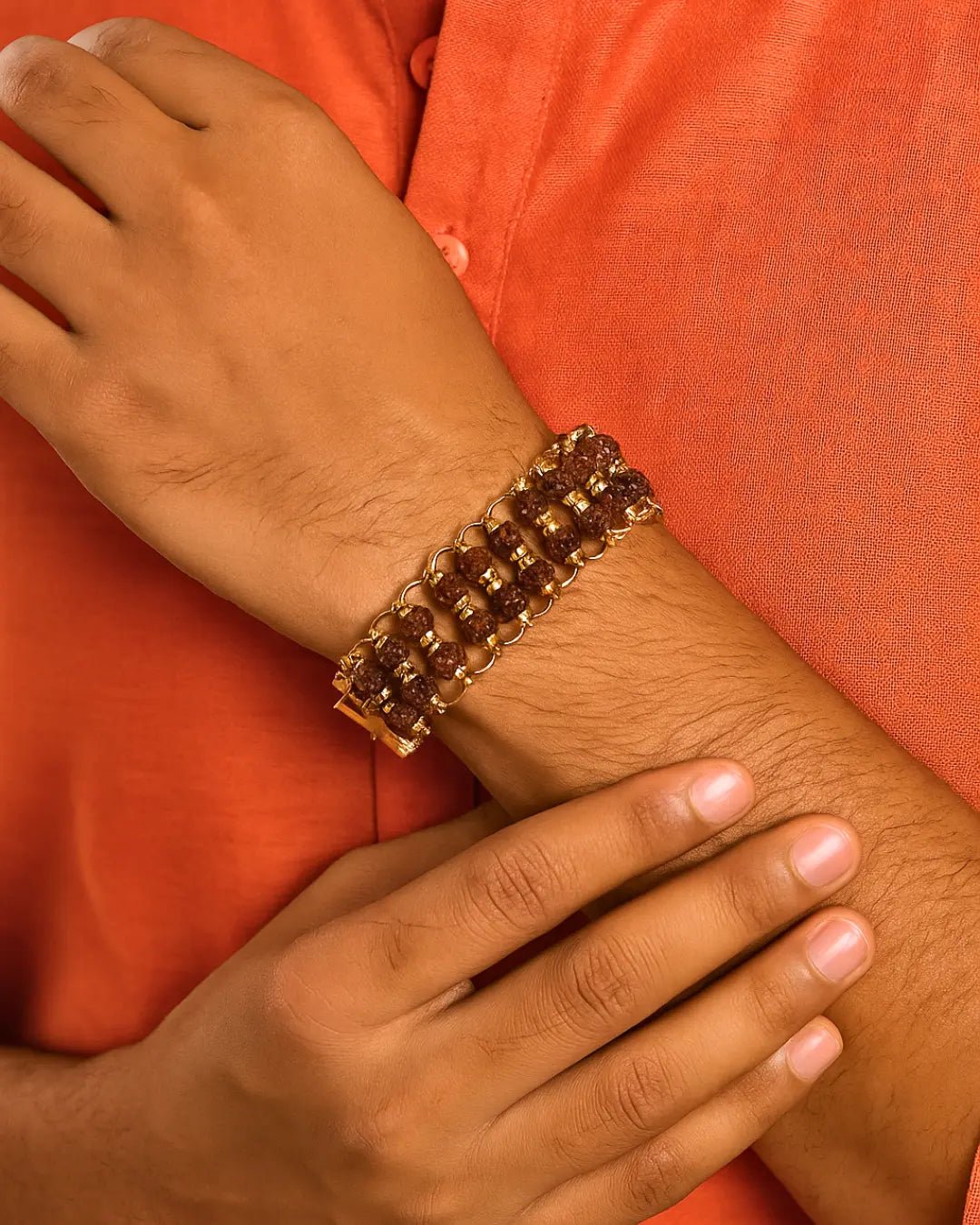 Dual - Band Gold Rudraksha Beaded Bracelet - Buy Online at My Store