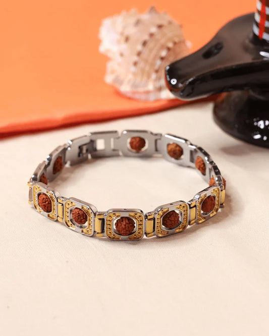 Dual - Tone Gold & Silver 5 Mukhi Rudraksha Bracelet – Certified Spiritual Jewelry - Buy Online at My Store